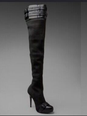 Report Signature Black Winston Over-the-Knee Stiletto Boots with Buckle Accents